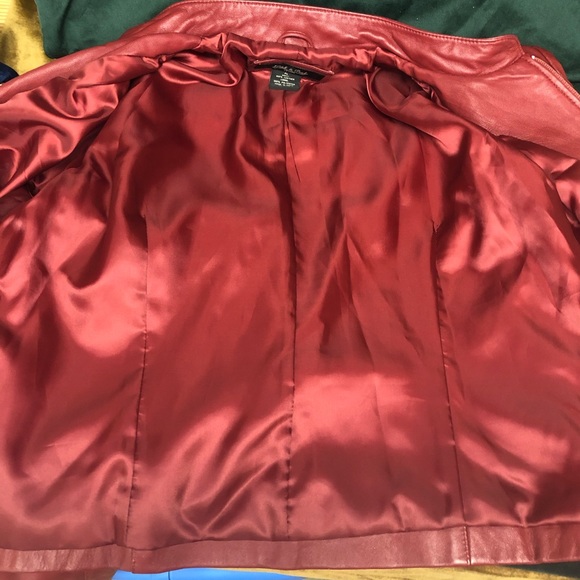 Peck & Peck Red Leather and Suede Moto Jacket PL - Picture 4 of 6